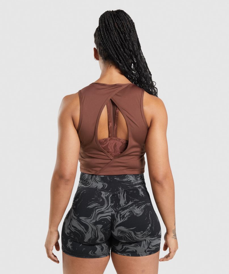 Women's Gymshark GS Power Open Back Cropped Tanks Brown | CA 7A8563